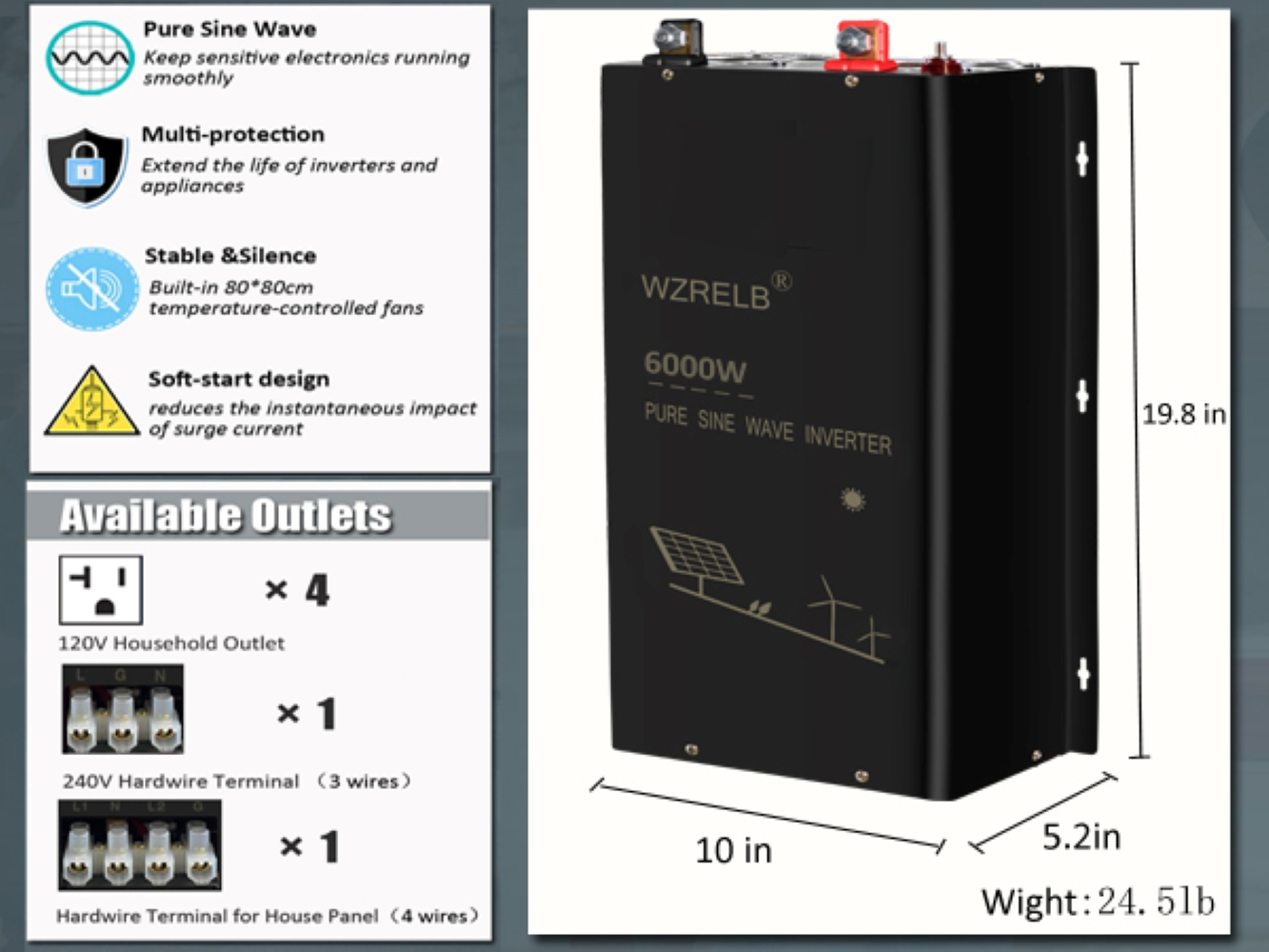 Off Grid Solar Inverter 48V 6000W - Инвертор с чистой синусоидой 6000 Вт