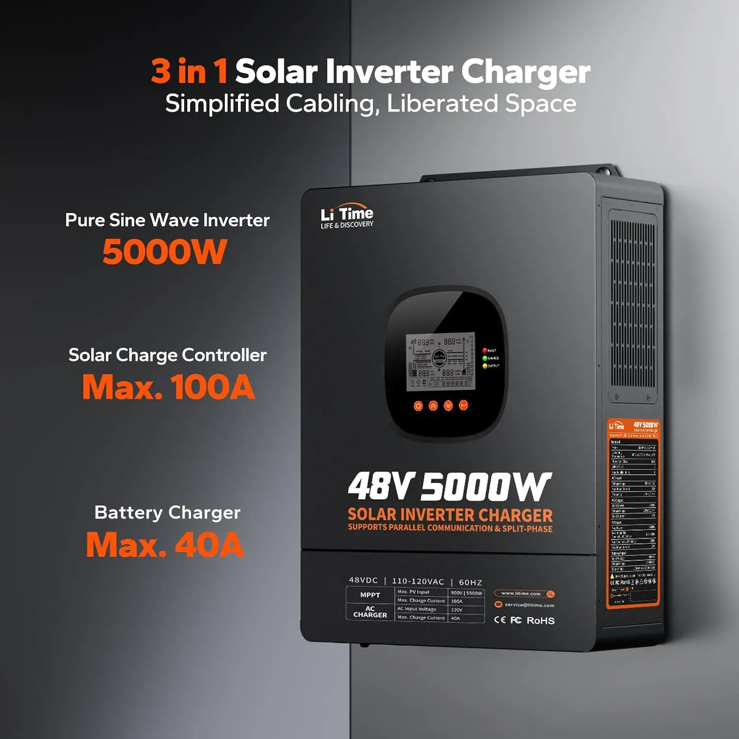 Инвертор LiTime 5000 Вт с чист – обзор и цена Parallel Solar Inverter 48V 5000W Mppt